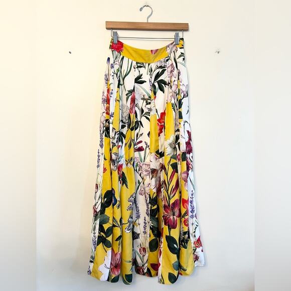 Rococo Sand yellow floral maxi skirt satin spring summer circle skirt - Picture 5 of 11